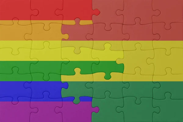 Puzzle Mit Der Flagge Des Regenbogens Gay Pride Und Bolivien — Stockfoto