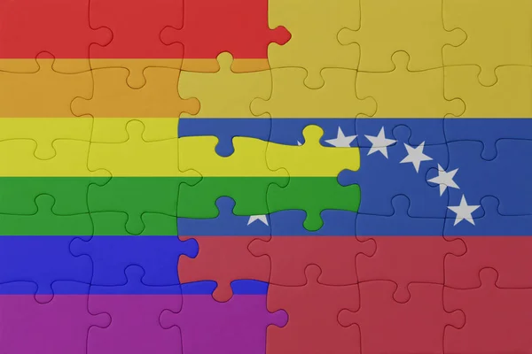 Puzzle Flag Rainbow Gay Pride Venezuela Macro Concept Illustration — Stock Photo, Image