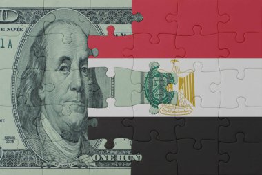 Ulusal Mısır bayrağı ve dolar banknotunun bulmacası. Makro. Kavram. 3d illüstrasyon