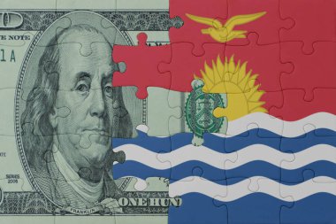Ulusal Kiribati bayrağı ve dolar banknotuyla ilgili bulmacalar. Makro. Kavram. 3d illüstrasyon