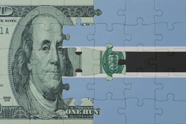 Puzzle Avec Drapeau National Botswana Billet Dollars Macro Concept Illustration — Photo