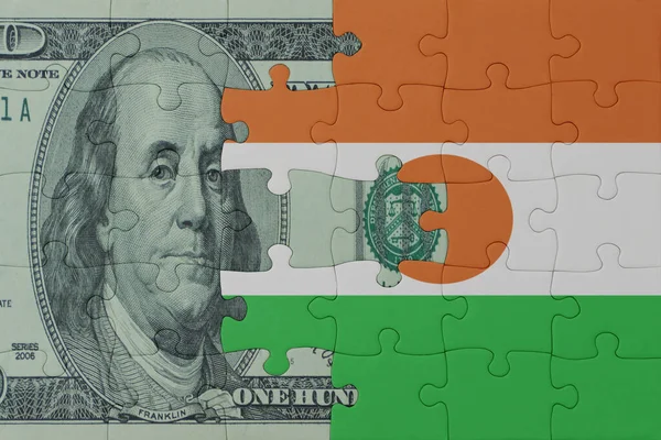 Puzzle Avec Drapeau National Niger Billet Argent Dollars Macro Concept — Photo