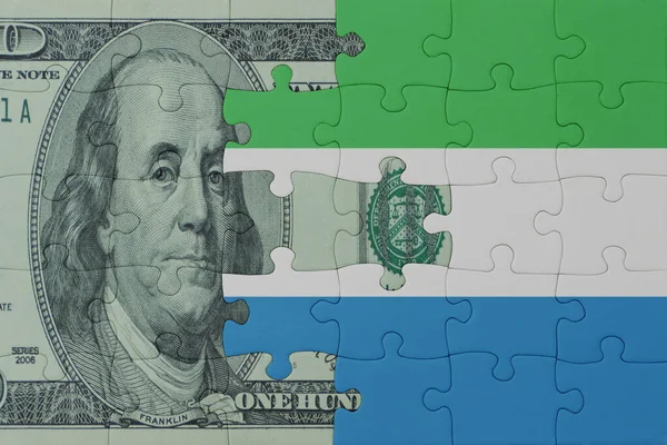 Puzzle Národní Vlajkou Sierra Leone Dolarové Bankovky Makro Koncepce Ilustrace — Stock fotografie