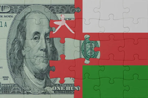 Umman Ulusal Bayrağı Dolar Banknotunun Bulmacası Makro Kavram Illüstrasyon — Stok fotoğraf