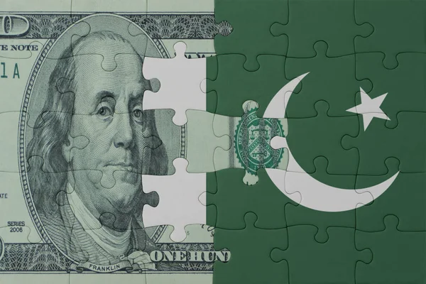 Puzzle Avec Drapeau National Pakistan Billet Dollars Macro Concept Illustration — Photo