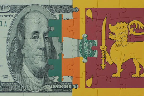 Puzzle Flagą Narodową Sri Lanki Banknotu Dolarowego Makro Koncepcja Ilustracja — Zdjęcie stockowe