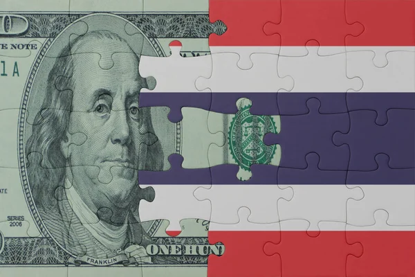Puzzle Národní Vlajkou Thajské Dolarové Bankovky Makro Koncepce Ilustrace — Stock fotografie