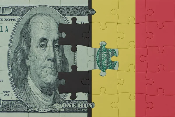 Pussel Med Belgium Och Dollarsedelns Nationella Flagga Makrokonceptet Illustration — Stockfoto