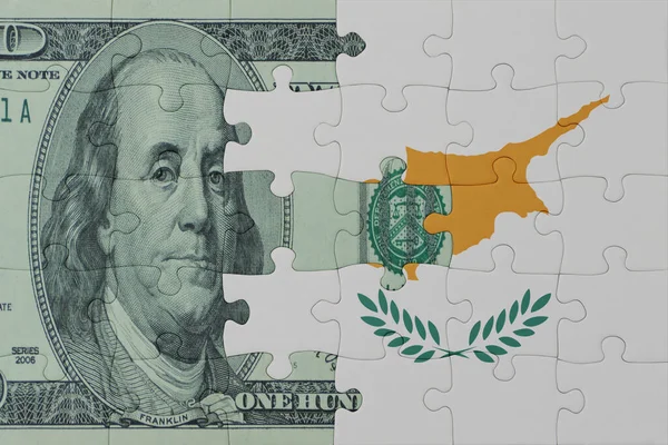 Puzzle Národní Vlajkou Cyprus Dolarové Bankovky Makro Koncepce Ilustrace — Stock fotografie