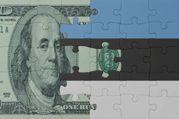 Puzzle Avec Drapeau National Estonie Billet Dollars Macro Concept Illustration — Photo