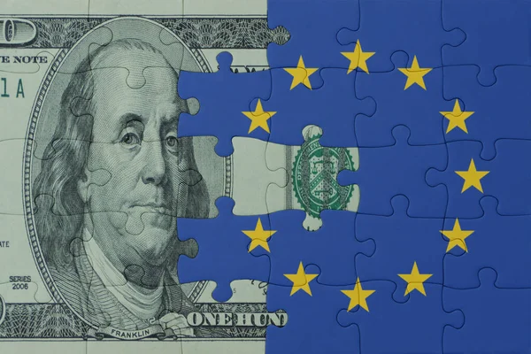 Puzzle National Flag European Union Dollar Money Banknote Macro Concept — Stock Photo, Image