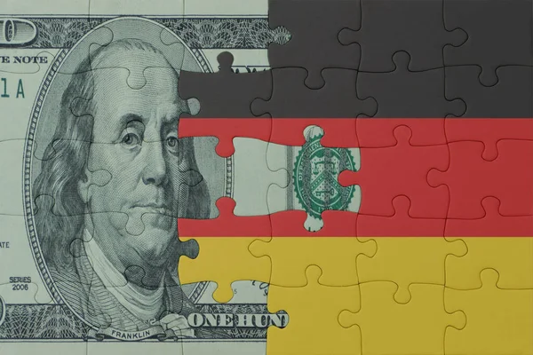Quebra Cabeças Com Bandeira Nacional Alemanha Nota Dólar Macro Concept — Fotografia de Stock