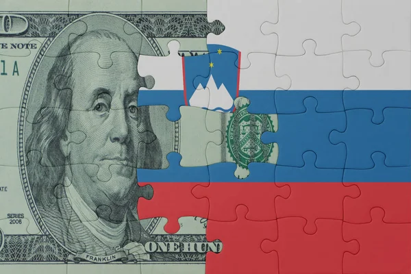 Ulusal Slovenia Bayrağı Dolar Banknotuyla Ilgili Bulmacalar Makro Kavram Illüstrasyon — Stok fotoğraf