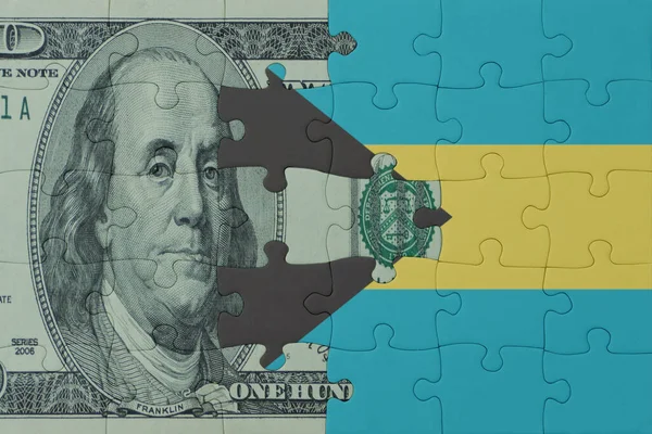 Skládačka Národní Vlajkou Bahamů Dolarovou Bankovkou Makro Koncepce Ilustrace — Stock fotografie