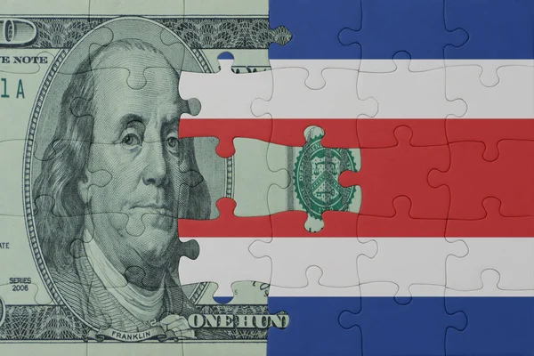 Puzzle Avec Drapeau National Costa Rica Dollar Billet Argent Macro — Photo