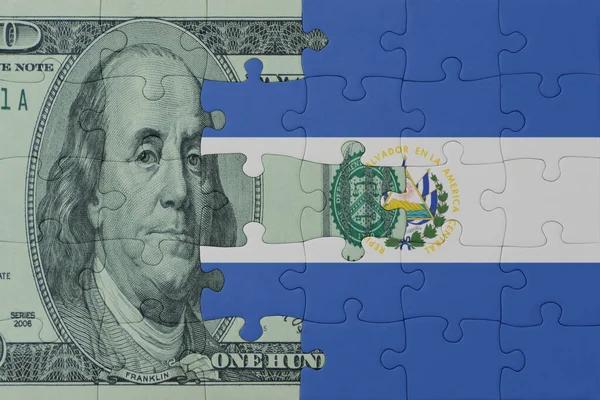 Puzzle National Flag Salvador Dollar Money Banknote Macro Concept Illustration — Stock Photo, Image