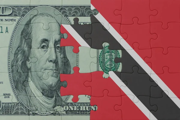 Puzzle Avec Drapeau National Trinidad Tobago Billet Argent Dollars Macro — Photo