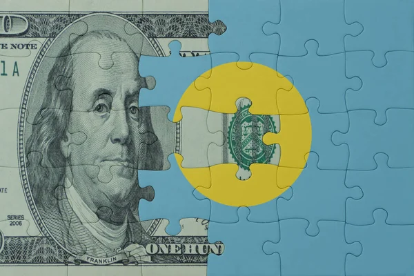 Головоломка Национальным Флагом Палау Банкнотой Долларов Macro Concept Иллюстрация — стоковое фото