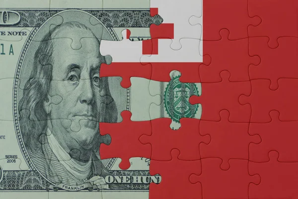 Rompecabezas Con Bandera Nacional Tonga Billete Dólar Macro Concept Ilustración — Foto de Stock