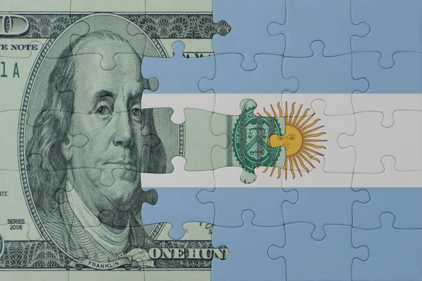 Puzzel Met Nationale Vlag Van Argentijnse Dollarbankbiljetten Macro Concept Illustratie — Stockfoto