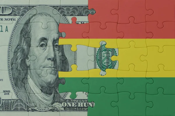 Ulusal Bolivya Bayrağı Dolar Banknotuyla Ilgili Bulmacalar Makro Kavram Illüstrasyon — Stok fotoğraf