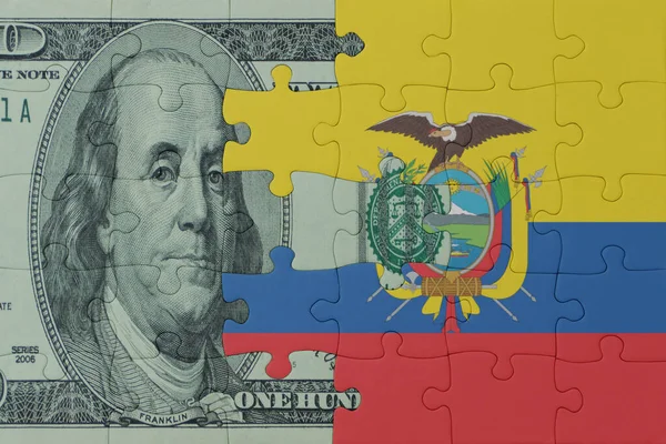 stock image puzzle with the national flag of ecuador and dollar money banknote. macro.concept. 3d illustration