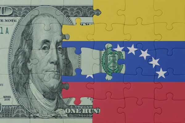 Puzzle National Flag Venezuela Dollar Money Banknote Macro Concept Illustration — Stock Photo, Image
