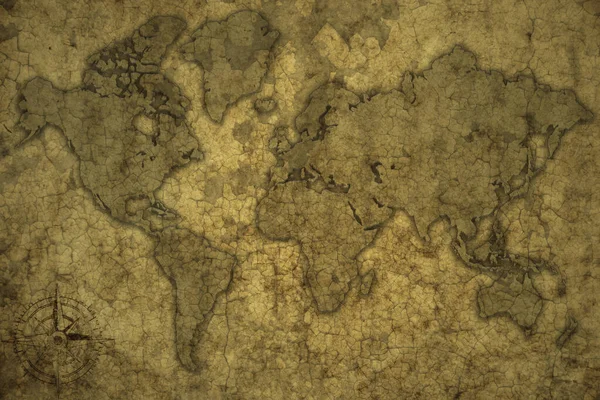 Древняя Карта Мира Старом Винтажном Бумажном Фоне Крэка Иллюстрация — стоковое фото