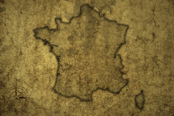 Mapa Francie Starém Vinobraní Crack Papíru Pozadí Ilustrace — Stock fotografie