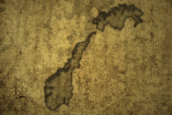 Kaart Van Noorwegen Een Oude Vintage Crack Papier Achtergrond Illustratie — Stockfoto