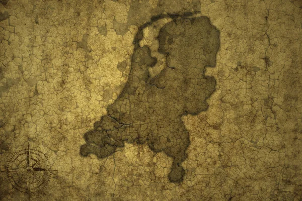 Mapa Los Países Bajos Sobre Viejo Fondo Papel Crack Vintage — Foto de Stock