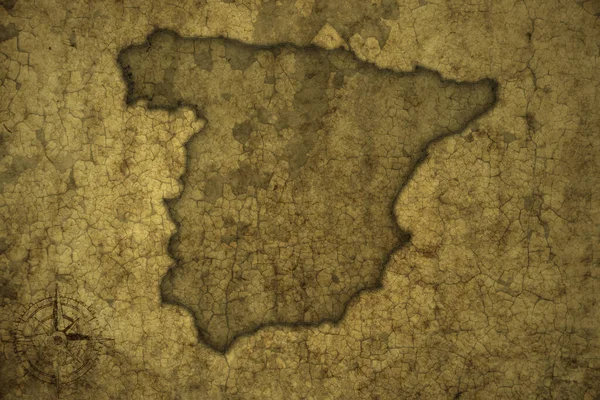 Spanyolország Térképe Egy Régi Vintage Crack Papír Háttér Illusztráció — Stock Fotó