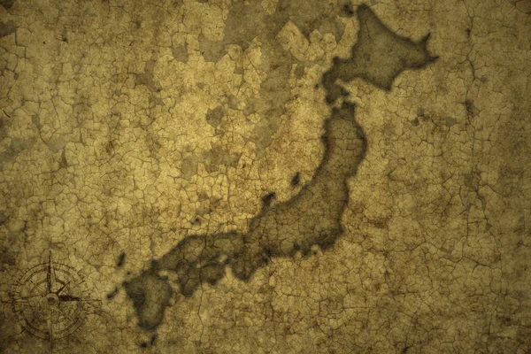 Mapa Japón Sobre Viejo Fondo Papel Crack Vintage Ilustración — Foto de Stock