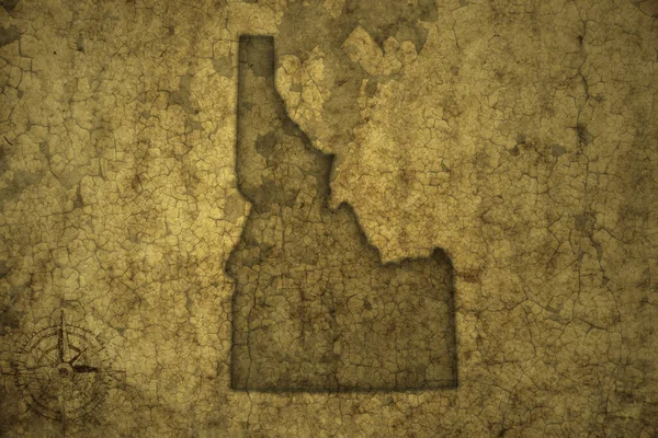 Mapa Del Estado Idaho Sobre Viejo Fondo Papel Crack Vintage — Foto de Stock