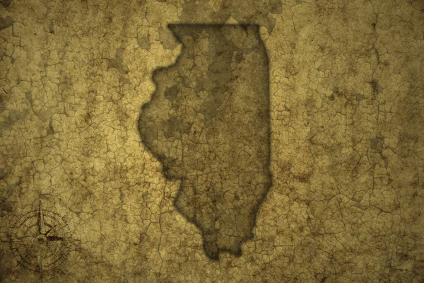 Mapa Estado Illinois Antigo Fundo Papel Crack Vintage Ilustração — Fotografia de Stock