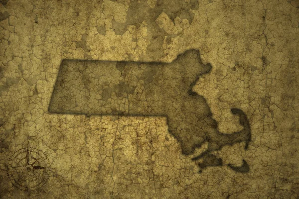 Massachusetts Állam Térképe Egy Régi Vintage Crack Papír Háttérrel Illusztráció — Stock Fotó