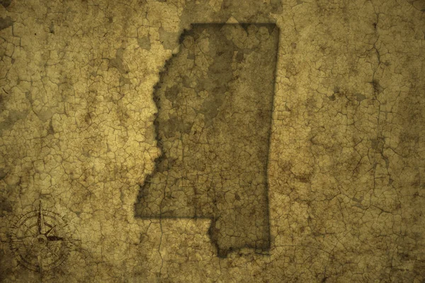 Mappa Dello Stato Del Mississippi Vecchio Sfondo Carta Crack Vintage — Foto Stock