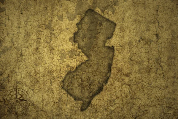 Mapa Nuevo Estado Jersey Sobre Fondo Papel Crack Antiguo Vintage — Foto de Stock