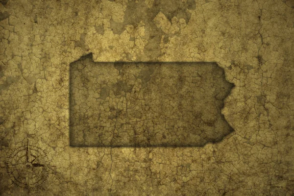 Карта Штату Пенсільванія Старовинному Тріщинному Папері Ілюстрація — стокове фото