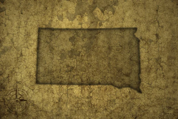 Карта Південного Штату Дакота Старому Старовинному Паперовому Тлі Тріщинами Ілюстрація — стокове фото