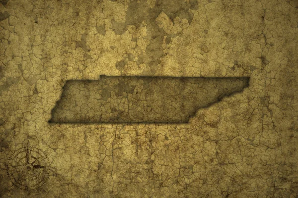 Mapa Tennessee Státu Starém Vinobraní Crack Papíru Pozadí Ilustrace — Stock fotografie