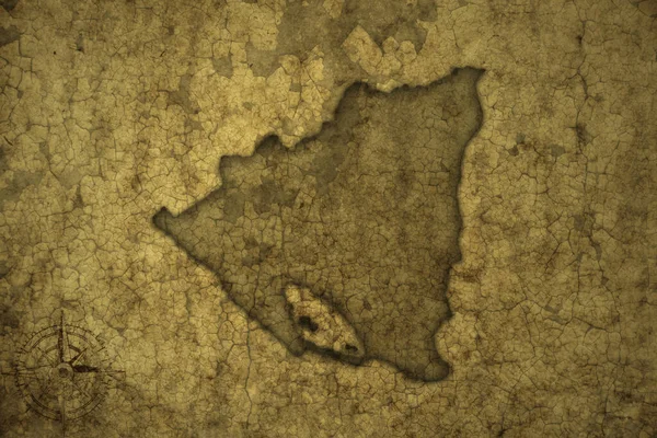 Карта Нікарагуа Старому Старовинному Папері Тріщинами Ілюстрація — стокове фото