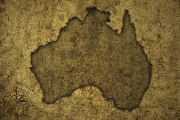 Mapa Australia Sobre Viejo Fondo Papel Crack Vintage Ilustración — Foto de Stock