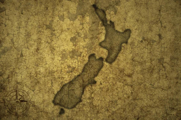 Mappa Della Nuova Zelanda Vecchio Sfondo Carta Crack Vintage Illustrazione — Foto Stock