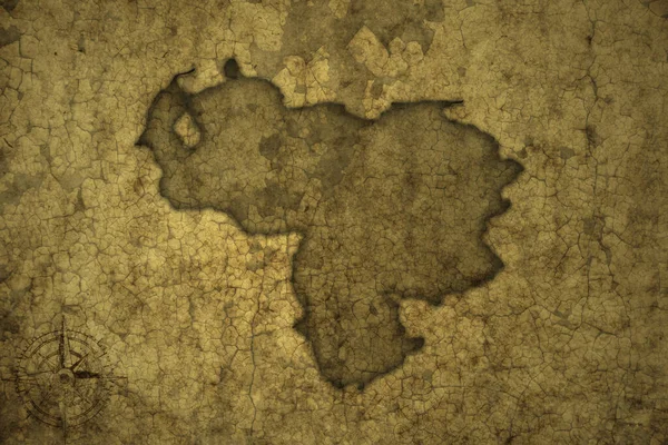 Peta Venezuela Pada Tua Antik Retak Kertas Latar Belakang Ilustrasi — Stok Foto