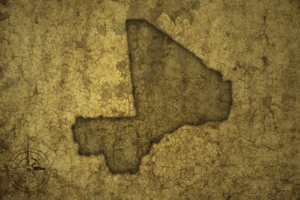 Карта Мали Старом Винтажном Бумажном Фоне Трещин Иллюстрация — стоковое фото