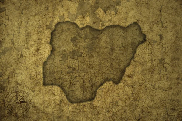 Mapa Nigeria Sobre Viejo Fondo Papel Crack Vintage Ilustración — Foto de Stock