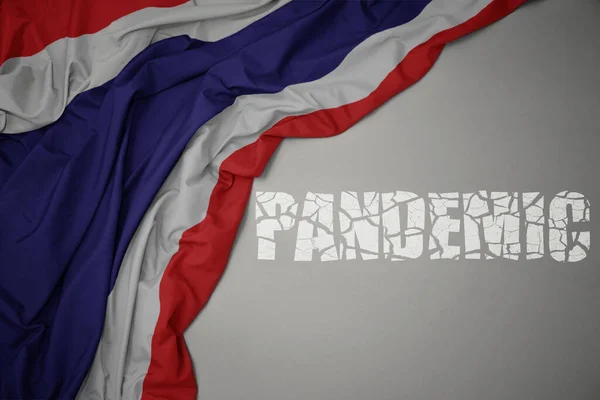 Sventolando Bandiera Nazionale Colorata Uno Sfondo Grigio Con Pandemia Testo — Foto Stock