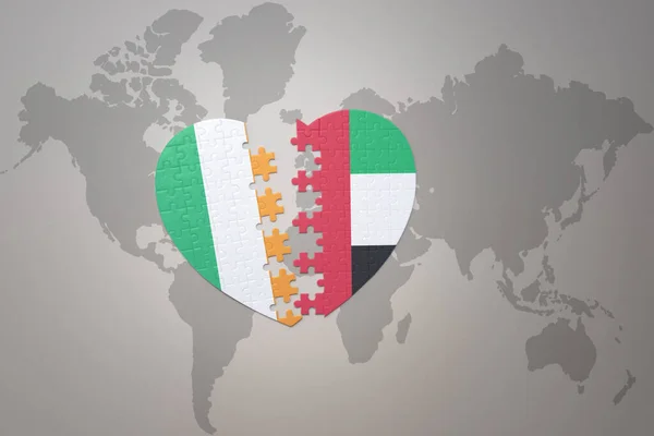 Puzzle Heart National Flag United Arab Emirates Ireland World Map — Stock Photo, Image