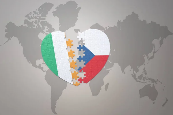 Puzzle Heart National Flag Czech Republic Ireland World Map Background — Stock Photo, Image